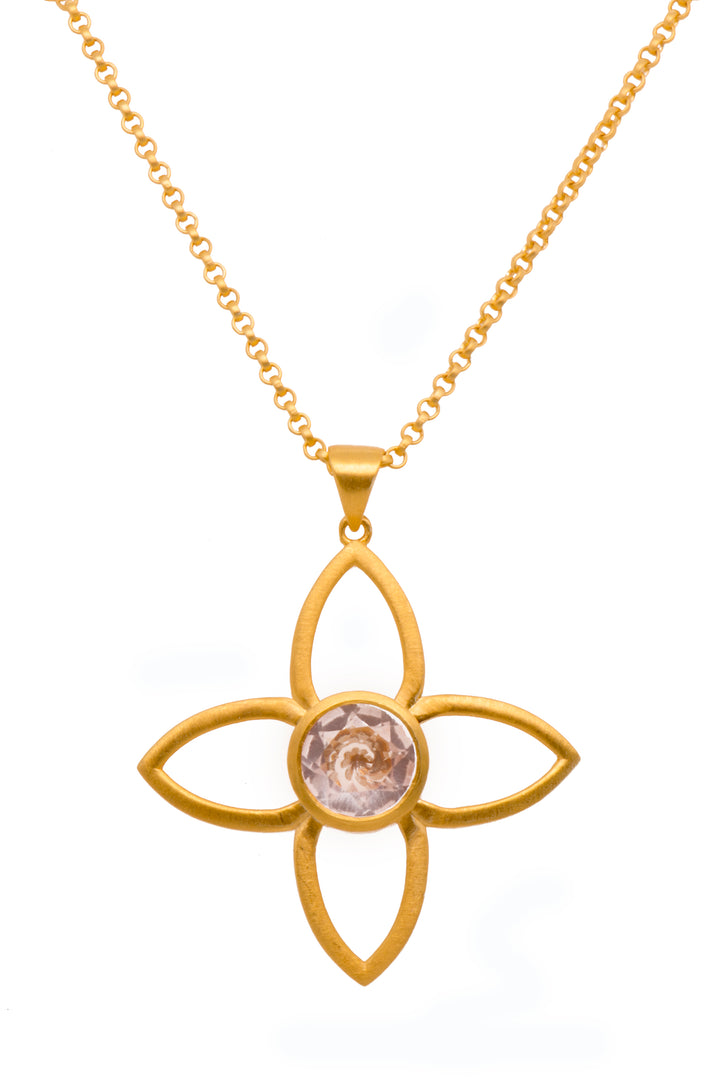 Joy Flower Gemstone Pendant 40MM 24K Gold Vermeil Rose Quartz