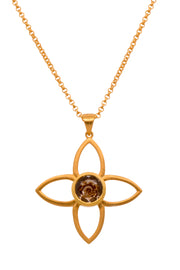 Joy Flower Gemstone Pendant 40MM 24K Gold Vermeil Smoky Quartz