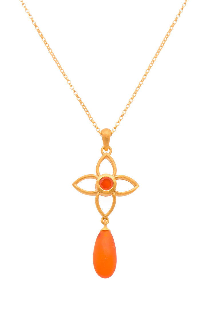 Joy Flower Pendant 20mm With Drop 24K Gold Vermeil Carnelian Matte