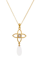 Load image into Gallery viewer, JOY FLOWER PENDANT 20MM WITH DROP RAINBOW MOONSTONE MATTE 24K GOLD VERMEIL - Joyla Jewelry

