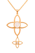 Load image into Gallery viewer, Joy Flower Double Pendant 40mm And 20mm 24K Gold Vermeil Rainbow Moonstone