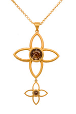Load image into Gallery viewer, Joy Flower Double Pendant 40mm And 20mm 24K Gold Vermeil Smoky Quartz