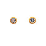 Load image into Gallery viewer, Karma Post Earrings 24K Gold Vermeil with Labradorite, Rainbow Moonstone, or Sky Blue Topaz
