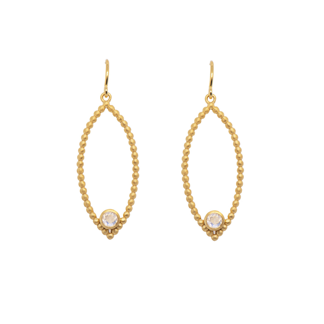 Karma Marquee Rainbow Moonstone Wire Earrings 24K Gold Vermeil
