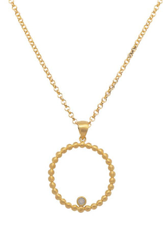 Karma Rainbow Moonstone Ball Hoop Pendant Necklace 24K Gold Vermeil