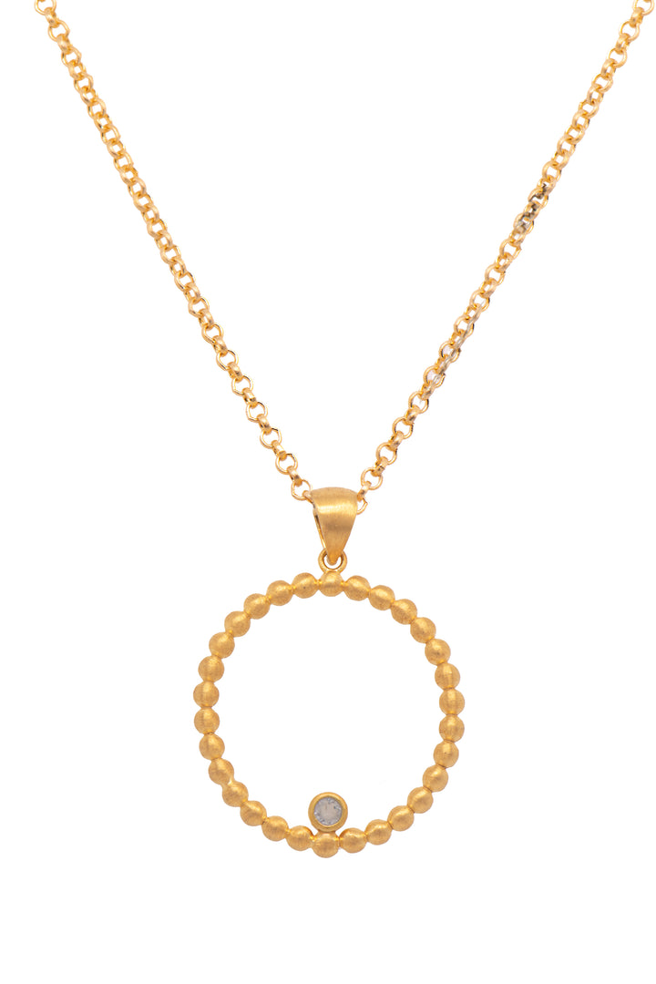 Karma Ball Hoop Pendant Necklace and Wire Earrings 24K Gold Vermeil Pendant Necklace / Rainbow Moonstone