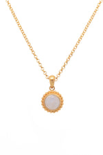 Load image into Gallery viewer, Karma Mini Pendant Necklace 24K Gold Vermeil with Labradorite, Rainbow Moonstone or Sky Blue Topaz
