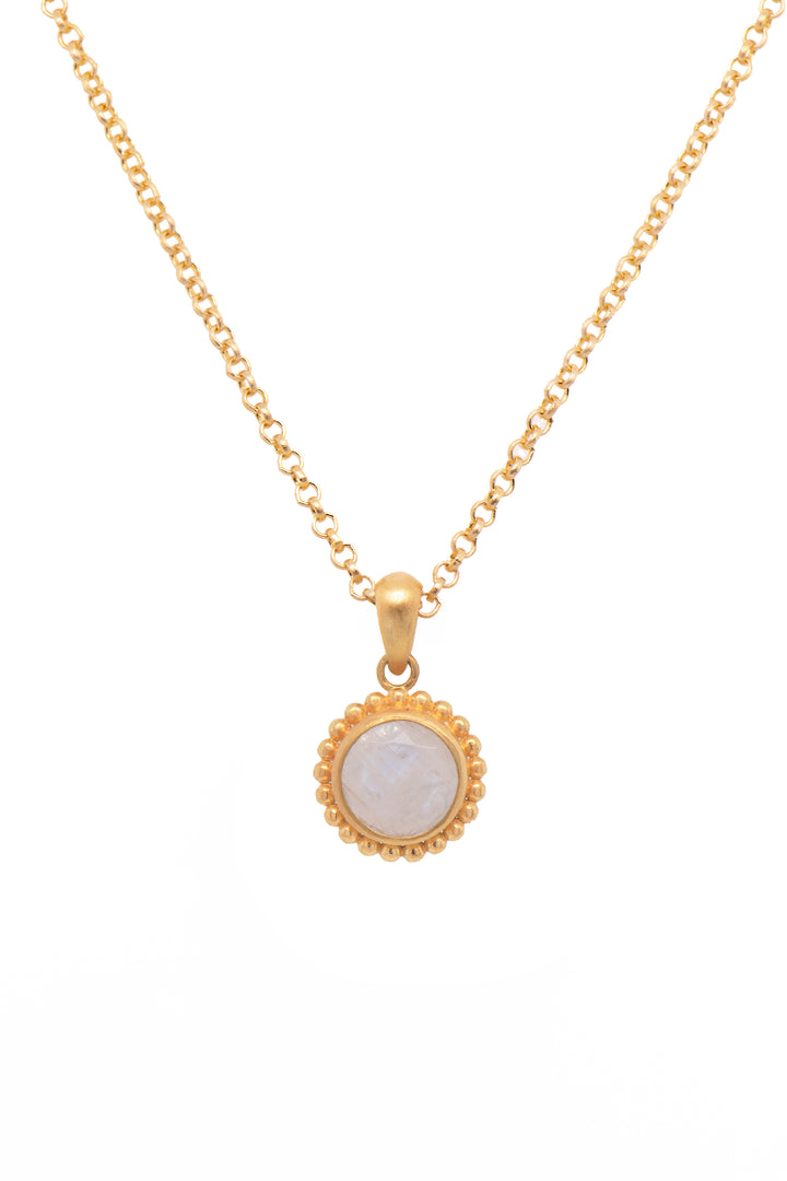 Karma Mini Pendant Necklace 24K Gold Vermeil with Labradorite, Rainbow Moonstone or Sky Blue Topaz Rainbow Moonstone