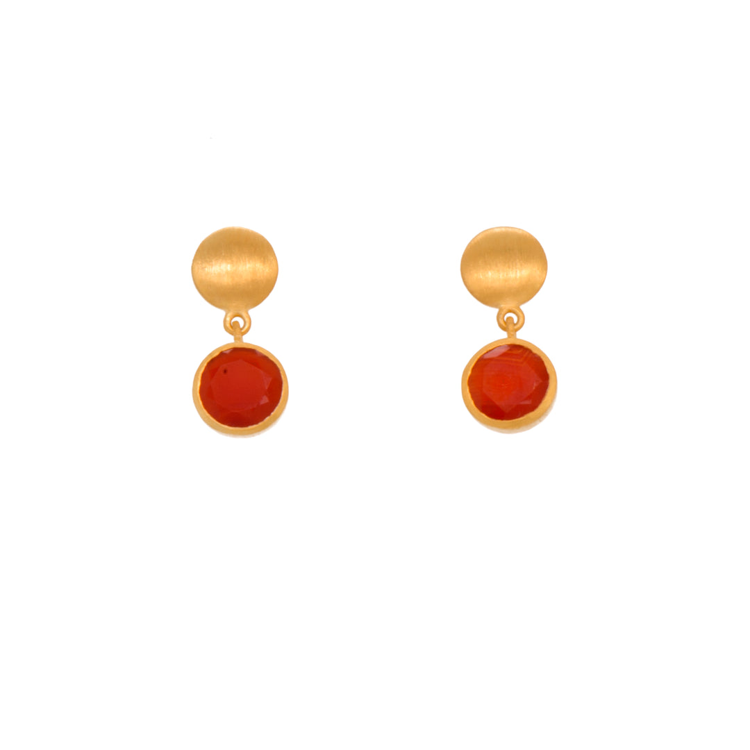Moon Post Earrings with Drop Round Stone 24K Gold Vermeil Carnelian