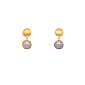 Moon Gray Pearl Post Earrings 24K Gold Vermeil