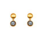 Load image into Gallery viewer, Moon Post Earrings with Drop Round Stone 24K Gold Vermeil Labradorite
