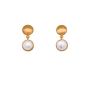 Moon Post Earrings with Drop Round Stone 24K Gold Vermeil Pearl