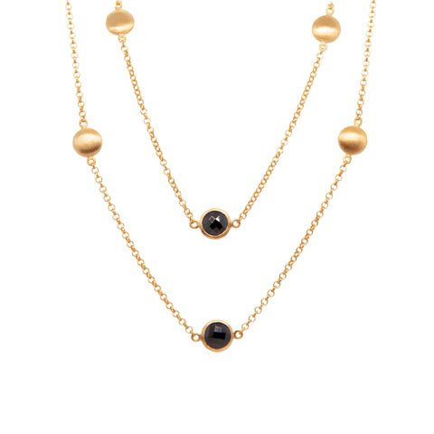 Moon, Black Spinell, 36" 24K Gold Vermeil Necklace