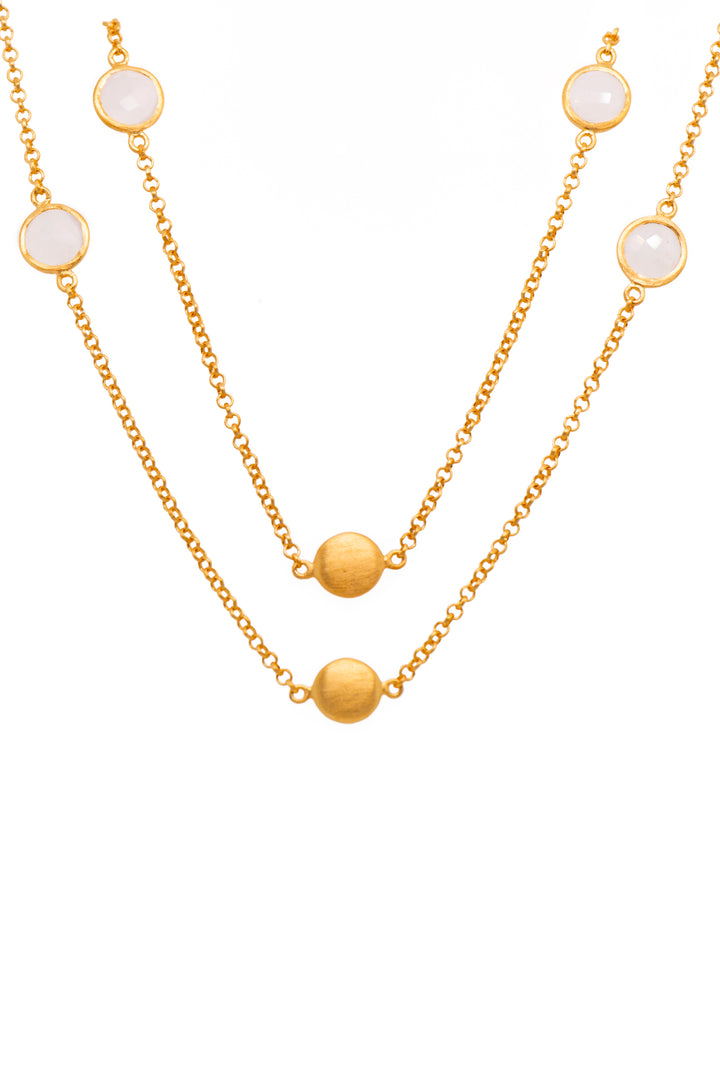 Moon Necklace 36" 24K Gold Vermeil in Black Spinel, Labradorite, and Rainbow Moonstone Labradorite
