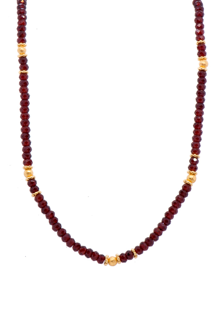 Single Color Gemstone 3mm Necklace or Bracelet - gold ball bead and spacer 24K Fair Trade Gold Vermeil Necklace / Garnet