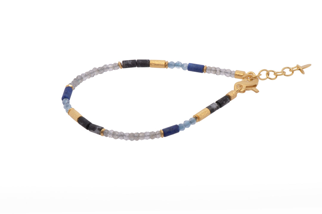 Labradorite, Lapis, Aquamarine, and Jasper 3mm Jewelry Set in 24K Fair Trade Gold Vermeil Bracelet