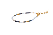 Matte Dumortierite, Blue Topaz, and Pearls 3mm Necklace and Bracelet Set Fair Trade 24K Gold Vermeil Bracelet