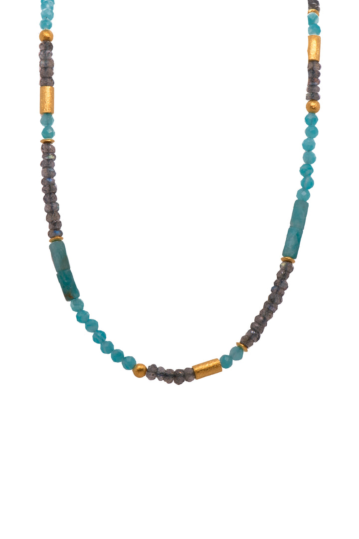 Amazonite and Labradorite 3mm Jewelry Set Fair Trade 24K Gold Vermeil Necklace