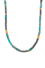 Load image into Gallery viewer, Amazonite and Labradorite 3mm Beaded Necklace Fair Trade 24K Gold Vermeil
