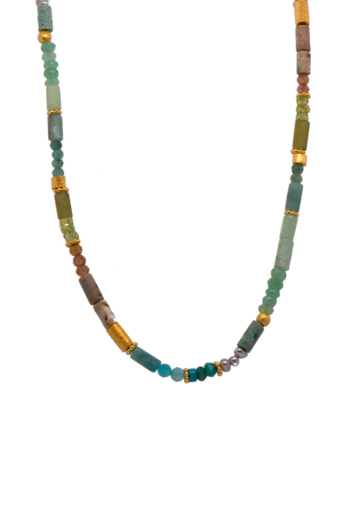 Chrysoprase, Amazonite, Emerald, Vesuvian, Peridot, Zircon, Turquoise, Chrysocolla, Pearls 3mm Necklace and Bracelet Fair Trade 24K Gold Vermeil Necklace