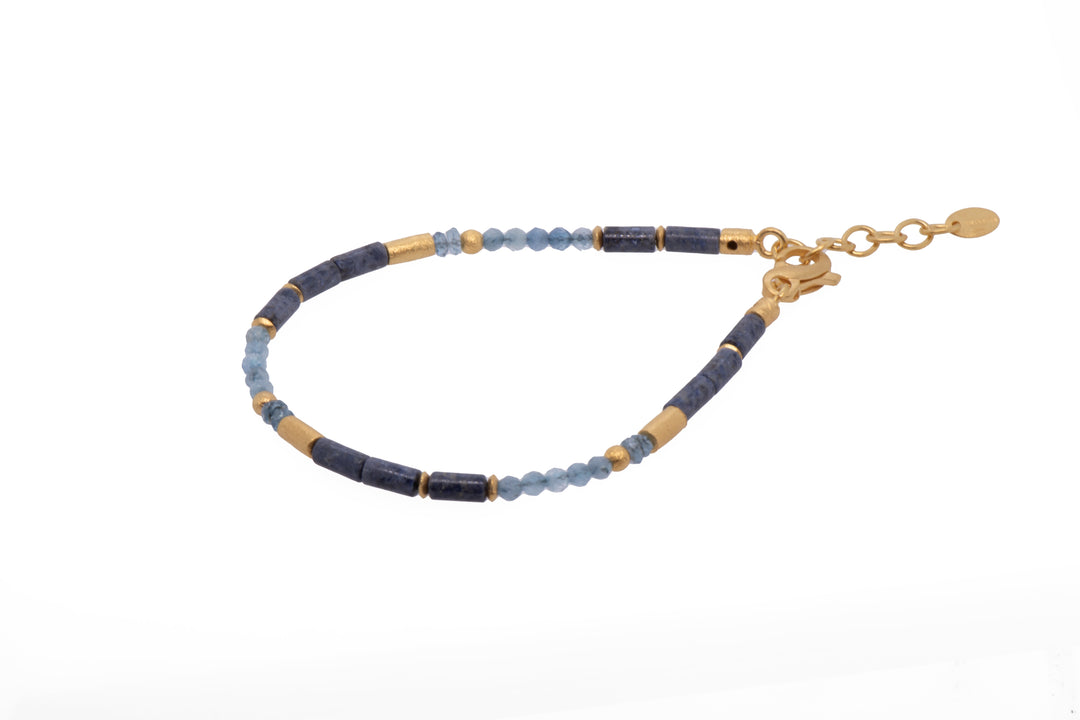 Dumortierite, London Blue Topaz, and Aquamarine 3mm Bracelet and Necklace 24K Gold Vermeil Bracelet