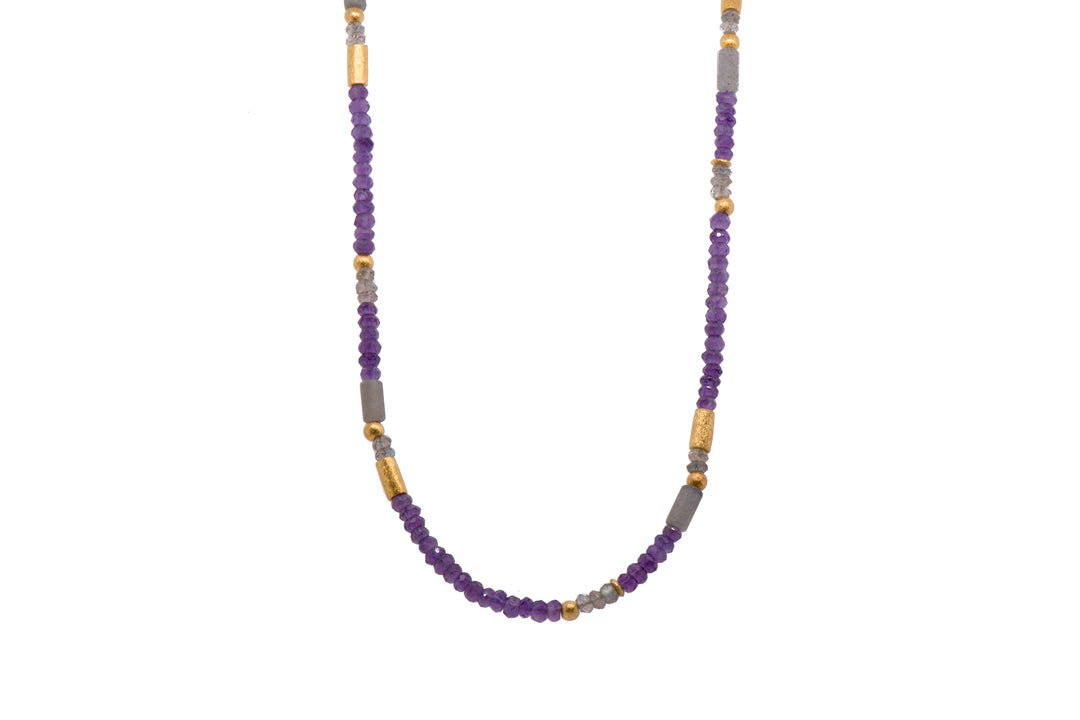 Labradorite and Amethyst 3mm Necklace 24K Fair Trade Gold Vermeil
