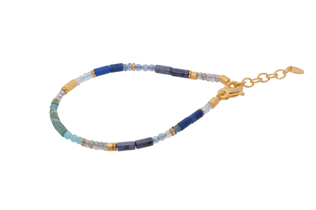 Turquoise, Pearls, Lapis, Zircon, Chrysocolla, Dumortierite, Labradorite, and Sky Blue Topaz Necklace and Bracelet 24K Fair Trade Gold Vermeil Bracelet