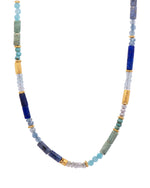 Load image into Gallery viewer, Turquoise, Pearls, Lapis, Zircon, Chrysocolla, Dumortierite, Labradorite, and Sky Blue Topaz Necklace and Bracelet 24K Fair Trade Gold Vermeil Necklace