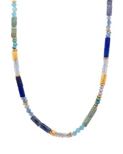 Turquoise, Pearls, Lapis, Zircon, Chrysocolla, Dumortierite, Labradorite, and Sky Blue Topaz Necklace and Bracelet 24K Fair Trade Gold Vermeil Necklace