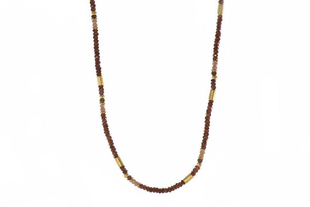 GARNET & MOONSTONE NECKLACE 3MM FAIR TRADE 24K GOLD VERMEIL - Joyla Jewelry