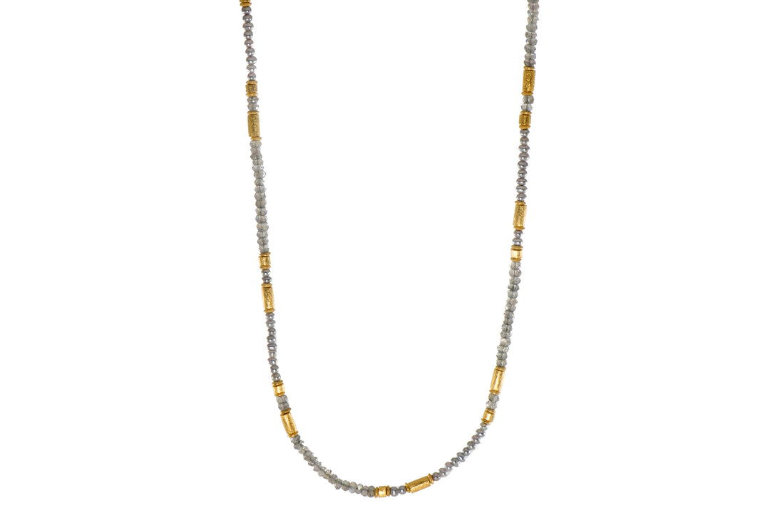 Labradorite and Grey Pearl 3mm Jewelry Set in 24K Fair Trade Gold Vermeil Necklace