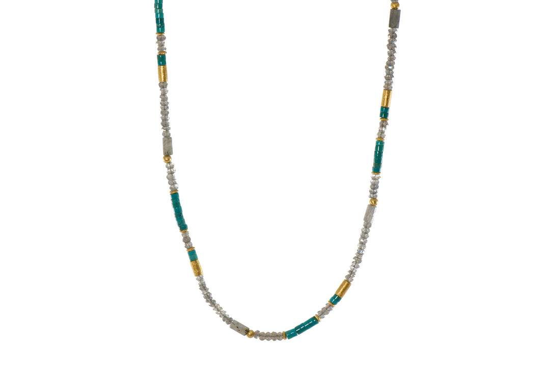 Labradorite and Turquoise 3mm Necklace 24K Fair Trade Gold Vermeil