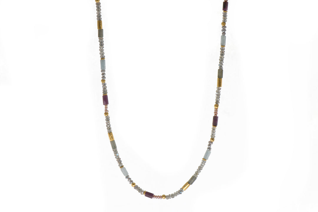 Labradorite, Ruby and Natural Pearl 3mm Necklace 24K Fair Trade Gold Vermeil