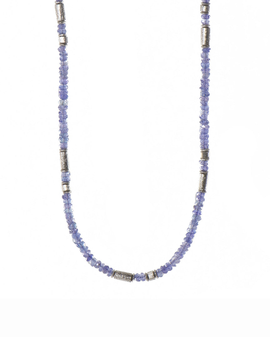Tanzanite Necklace 3mm Rhodium Plated Silver