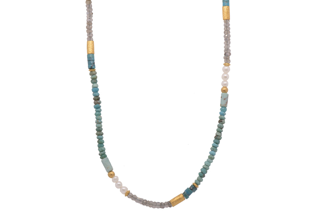 Turquoise, White Pearls , Labradorite, and Chrysocolla¬¨¬®‚Äö√Ñ‚Ä†Necklace 24K Fair Trade Gold Vermeil