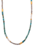 Load image into Gallery viewer, Turquoise, White Pearls , Labradorite, and Chrysocolla¬¨‚Ä†Necklace 24K Fair Trade Gold Vermeil