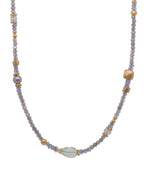 Load image into Gallery viewer, Tanzanite, Prehnite, and Pearl Necklace 24K Fair Trade Gold Vermeil