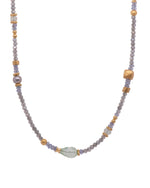 Load image into Gallery viewer, Tanzanite, Prehnite, and Pearl Necklace 24K Fair Trade Gold Vermeil