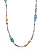 Turquoise and Grey Pearl 3MM Necklace 24K Fair Trade Gold Vermeil