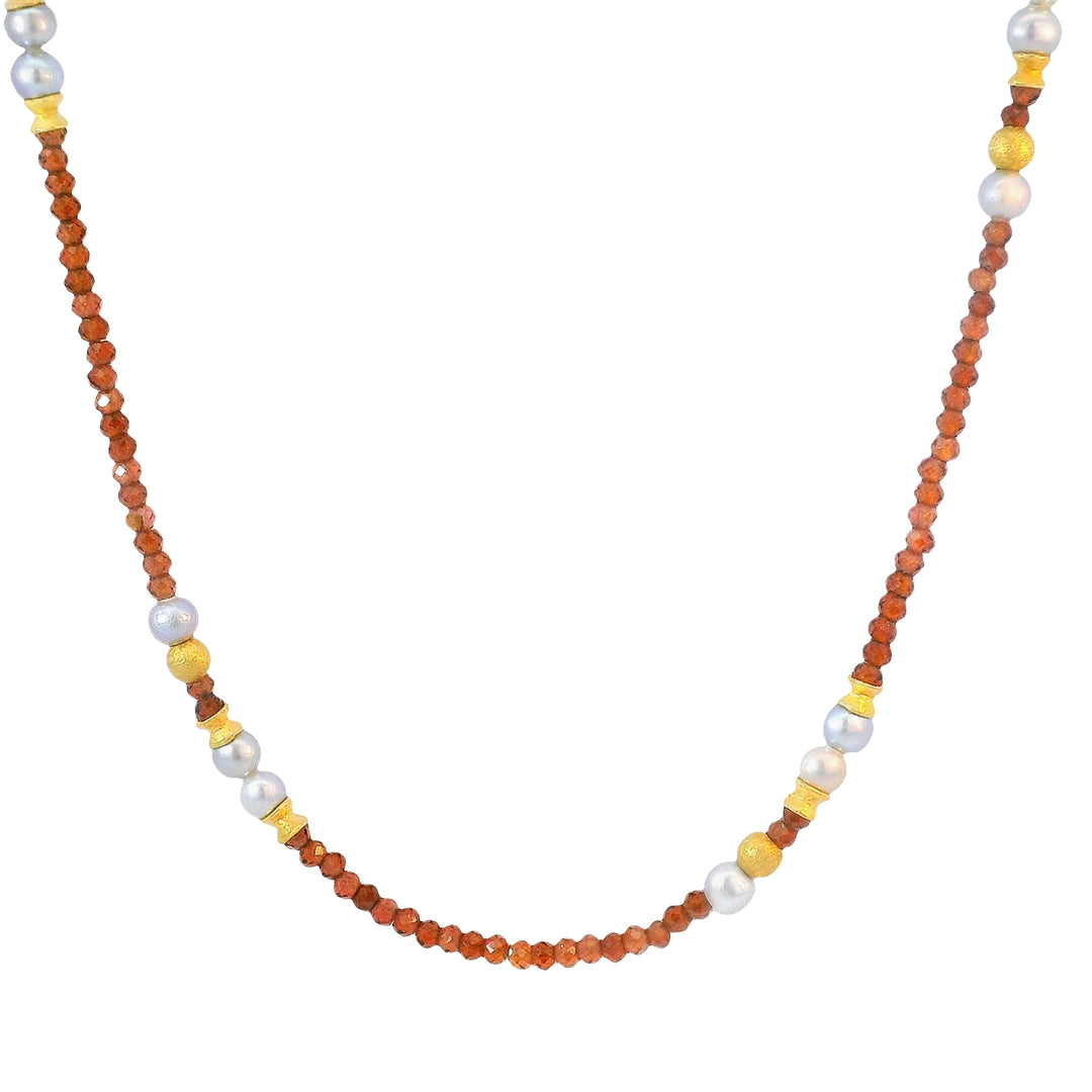 2mm Necklace Garnet and Grey Pearls 24K Fair Trade Gold Vermeil