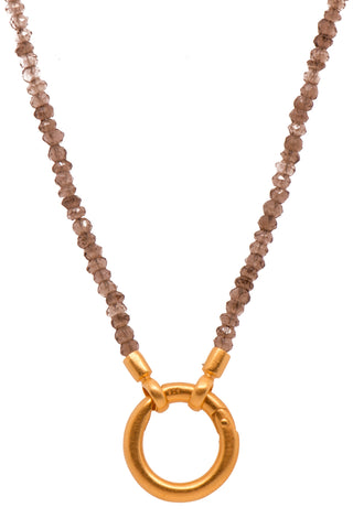 Ring Clasp Smoky Quartz Necklace 17" 24K Fair Trade Gold Vermeil