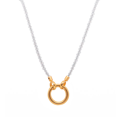 Ring Clasp Necklace Rainbow Moonstone 31.5" 24K Fair Trade Gold Vermeil