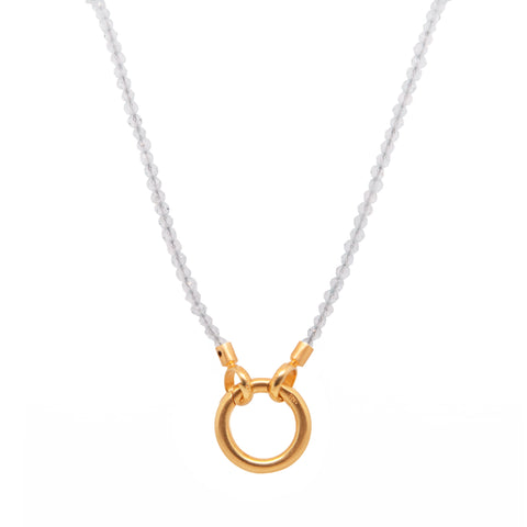 Ring Clasp Necklace Rainbow Moonstone 17" 24K Fair Trade Gold Vermeil