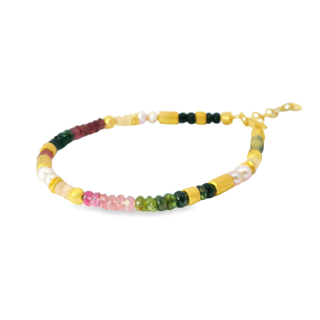 Tourmaline, Rainbow Moonstone and Pearl Jewelry Set in 24K Fair Trade Gold Vermeil