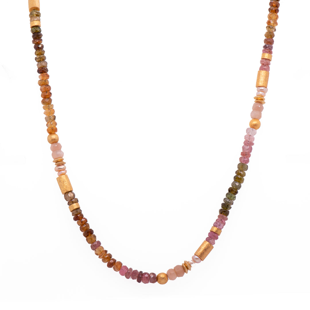 Tourmaline, Rainbow Moonstone and Pearl Jewelry Set in 24K Fair Trade Gold Vermeil Necklace