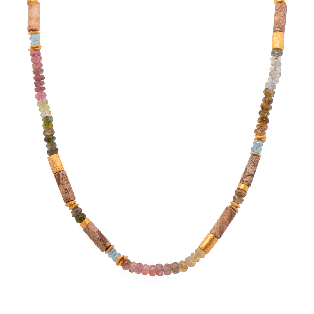 Tourmaline, Jasper and Apatite Necklace and Bracelet Set in 24K Fair Trade Gold Vermeil Necklace