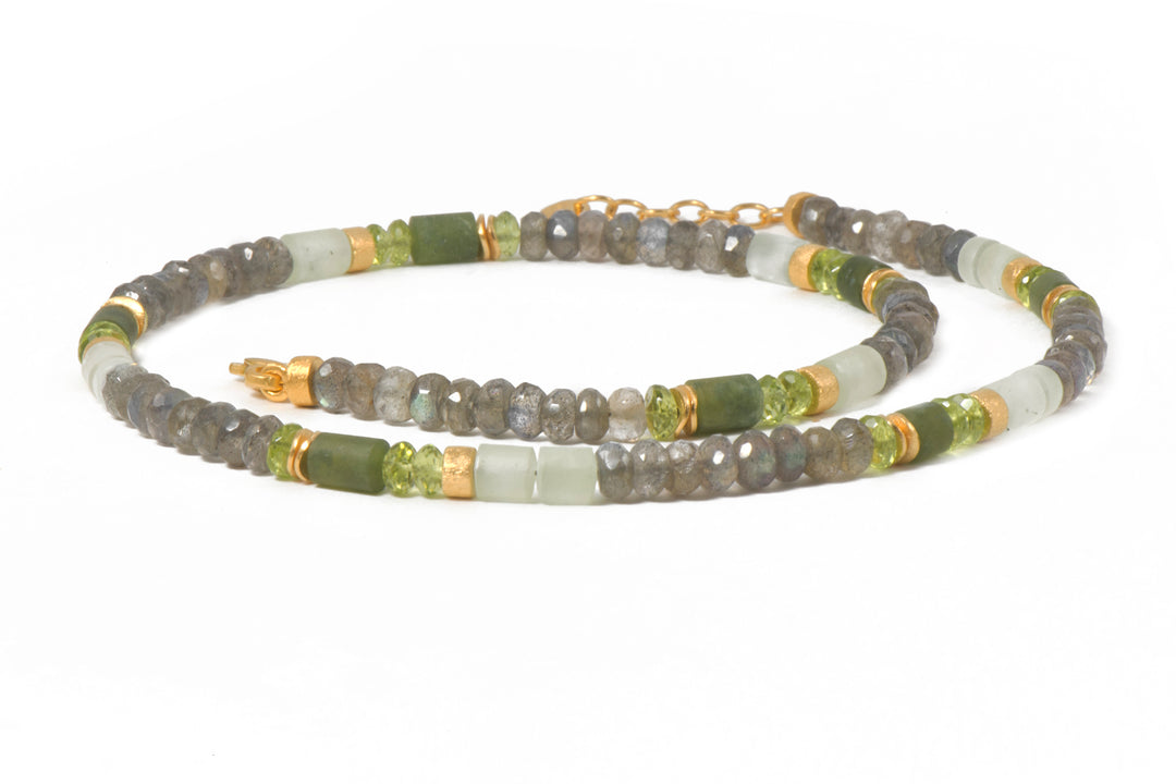 Labradorite, Peridot & Prehnite Jewelry in 24K Fair Trade Gold Vermeil Necklace