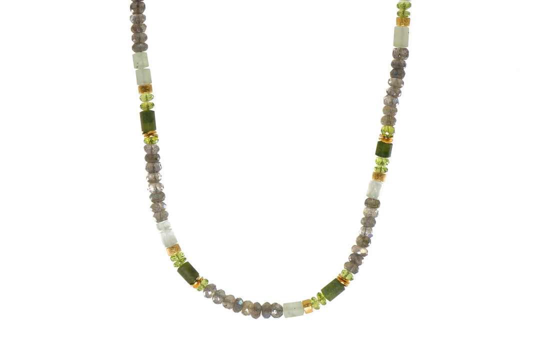 Labradorite, Peridot & Prehnite Jewelry in 24K Fair Trade Gold Vermeil Necklace