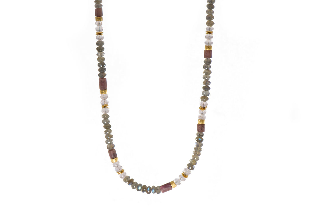 Labradorite, Rose Quartz and Rhodonite 5mm Necklace 24K Fair Trade Gold Vermeil