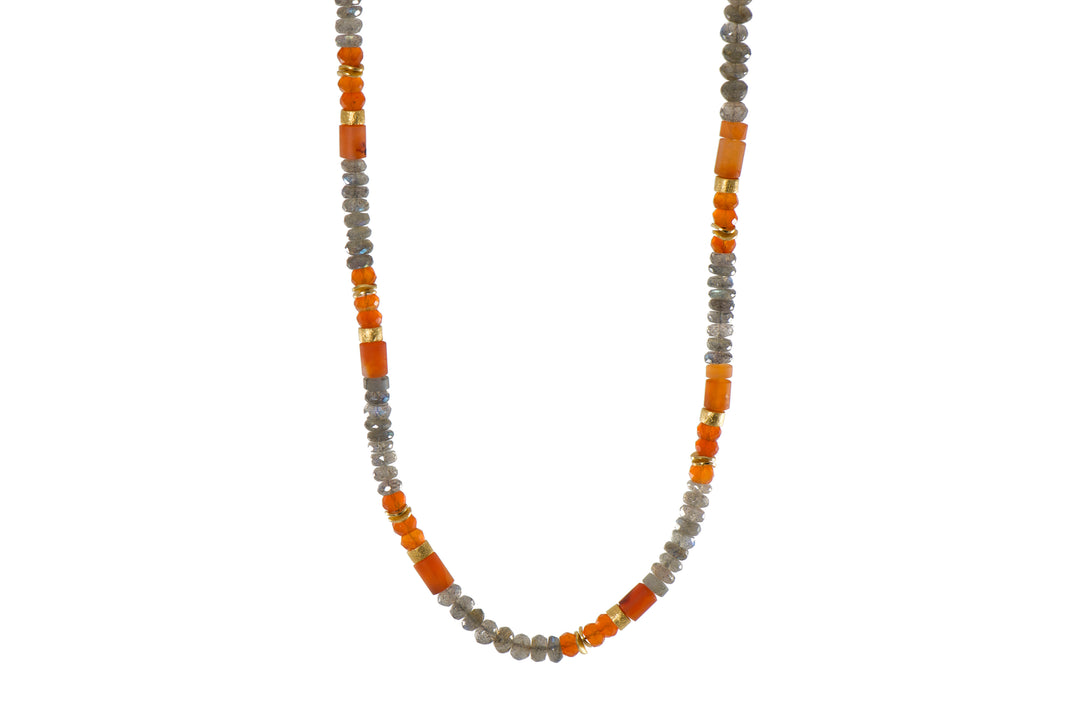 Labradorite and Carnelian Necklace and Bracelet 5mm 24K Fair Trade Gold Vermeil Necklace